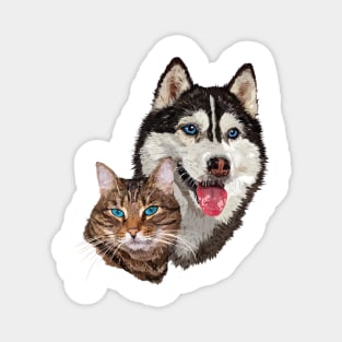 Cat and husky Magnet