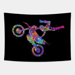 Motocross freestyle watercolor art Tapestry