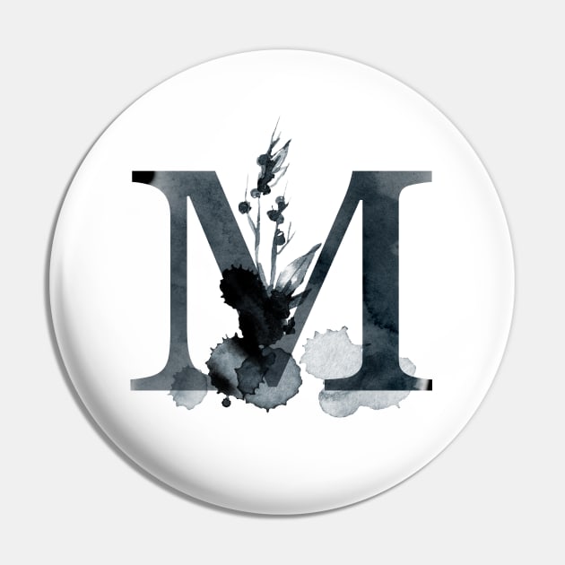 Floral Monogram M Dark Herbs And Flora Pin by floralmonogram