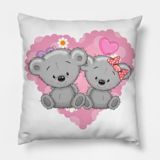 Two cute love bear cubs on the background of a heart Pillow