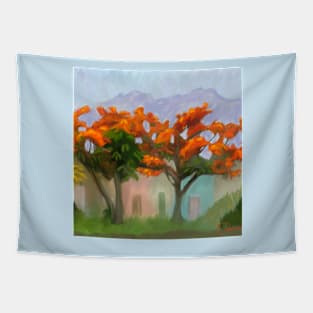 Flamboyan trees with bright red orange blooms Tapestry