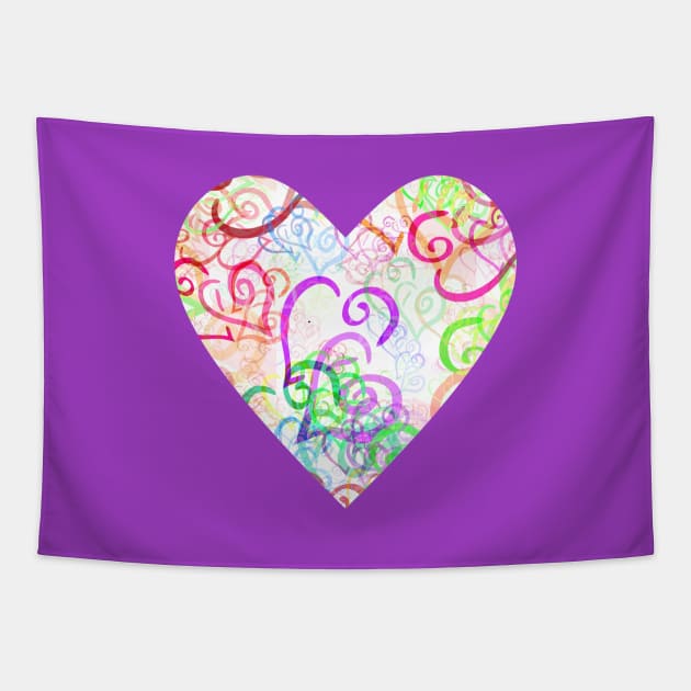 Pink and Purple Curved Hearts on Cream Tapestry by SeaChangeDesign