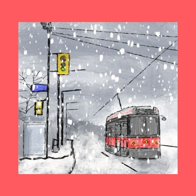 Toronto TTC winters day watercolor by 3ric-