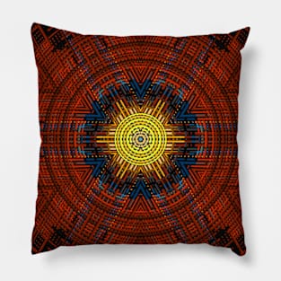 Weave Mandala Yellow Orange and Blue Pillow