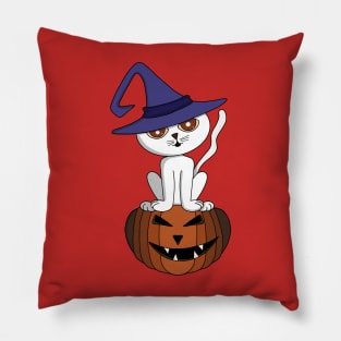 Charming kitten over a halloween pumpkin Pillow