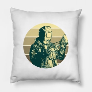 Welder drawing with retro style Pillow