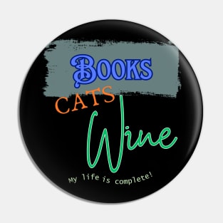 Books, Cats, Wine Pin