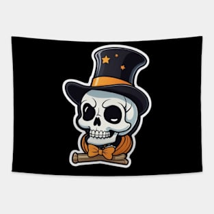 Cool Halloween Gentelman Skeleton with Hat and Bow-Tie Tapestry