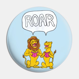 Vintage Style Happy Roaring Lions- Caroling Big Cats Pin