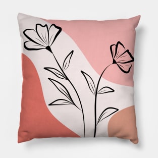 Abstract Botanical Poppy Line Art Flowers On Pink Pillow