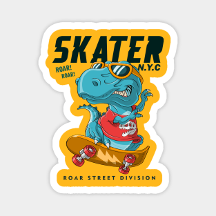 cool dinosaur playing skateboarding Magnet