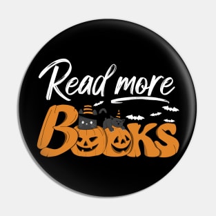 Read More Books, Funny Halloween Black Cats and Pumpkins Pin