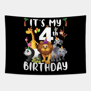 Its My 4th Birthday Safari Jungle Zoo Lovers Birthday Party Tapestry