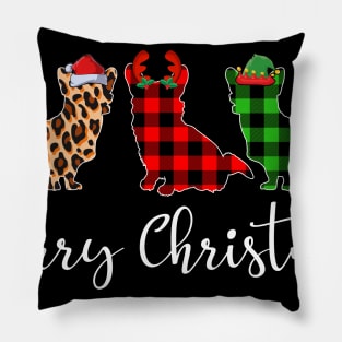 Merry Christmas Leopard Red Green Plaid Corgi Pillow