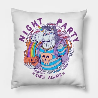 Crazy Unicorn eating Rainbow in Halloween. Pillow