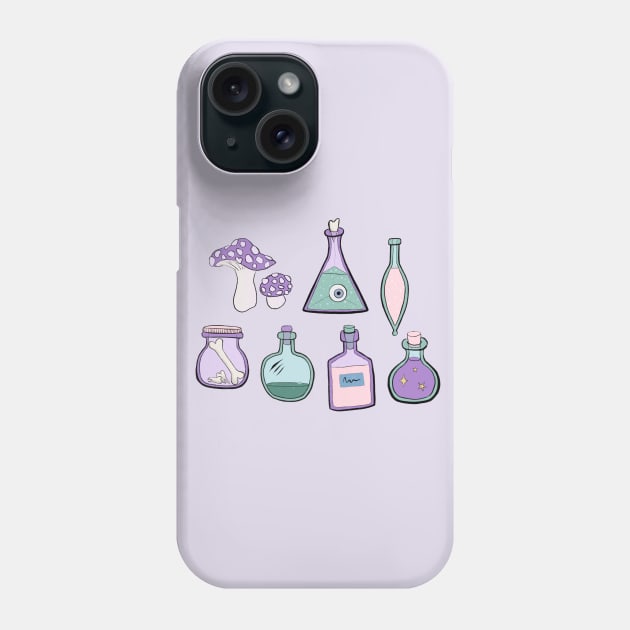 Witchy Potions with Bones and Mushrooms Phone Case by magicae
