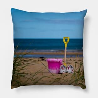 Bucket and Spade on Dornoch Beach Pillow