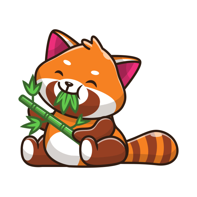 Cute Red Panda Eating Bamboo Cartoon by Catalyst Labs