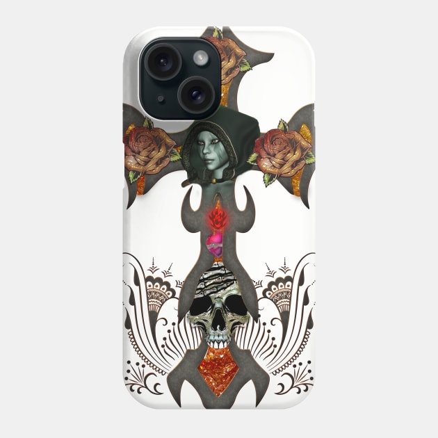 Fantasy cross with skull and roses Phone Case by Nicky2342
