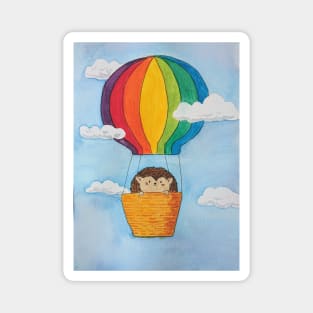 Adorable little hedgehog goes for a balloon ride (watercolour) Magnet