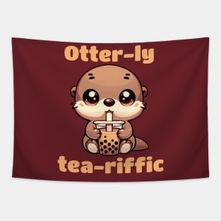 Otter Enjoying His Utterly Yummy Bubble Boba Tea Tapestry