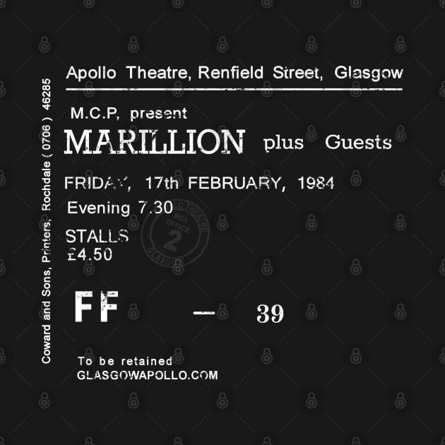 Marillion 17th of April 1984 Glasgow Apollo Fugazi Tour Ticket Repro by RockitTees