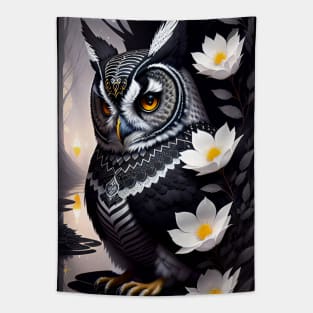 Black Wise Owl Tapestry