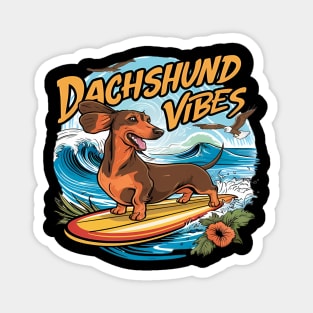 Dachshund Riding Surfboard Surfing Magnet