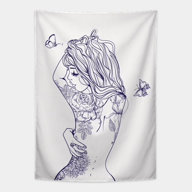 Tattoo Silhouette Tapestry by EveFarb