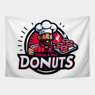 Mustached Chefs Fresh and Hot Donuts Tapestry