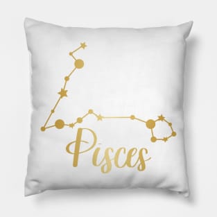 Pisces Zodiac Constellation in Gold Pillow