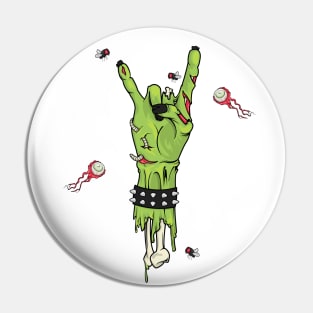 Rocks Zombie Peace Sign with Eyes and Flies Pin