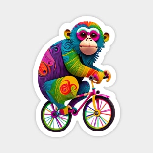 Rainbow colored monkey on a bicycle Magnet