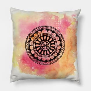 Hand Drawn Watercolor Mandala Red and Orange Pillow