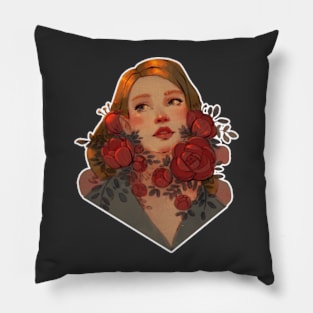 Woman with red roses Pillow