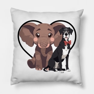 Elephant and Dog Friends Pillow