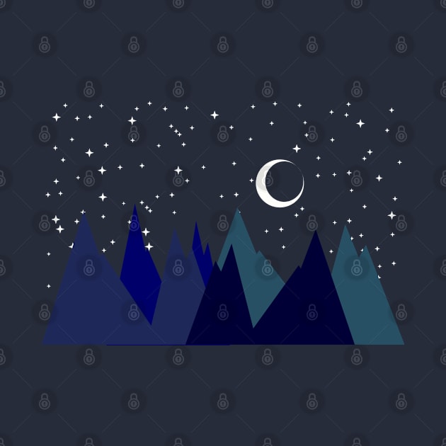 MOUNTAINS, NIGHT SKY, MOON AND STARS, MINIMALIST MOUNTAINS by SAMUEL FORMAS