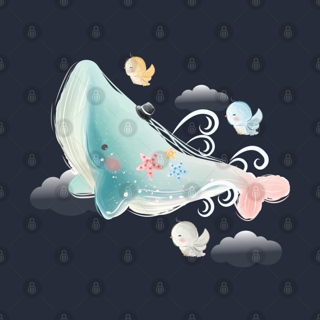 blue whale flying sky by Mako Design 