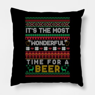 It's The Most Wonderful Time For A Beer Ugly Christmas Sweater Xmas Pillow