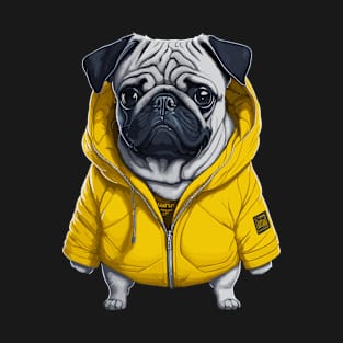 Funny Pug Dog Wearing a Yellow Jacket T-Shirt