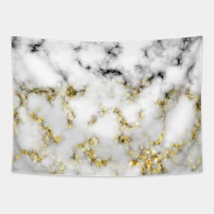 Black and white marble gold sparkle flakes Tapestry