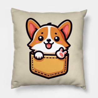 Kawaii Pembroke Welsh Corgi Dog in Pocket Cute Corgi Lover Pillow