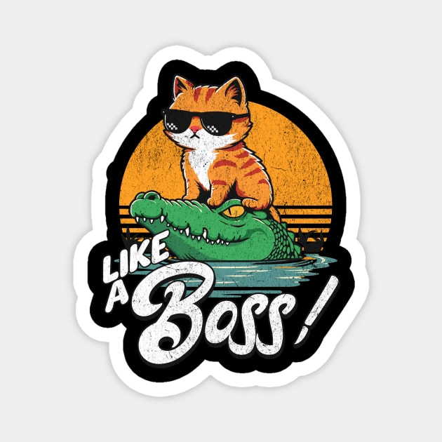Like a Boss T-Shirt: Cat Riding Crocodile - Humorous Animal Boss Tee Magnet by Designed By Marty