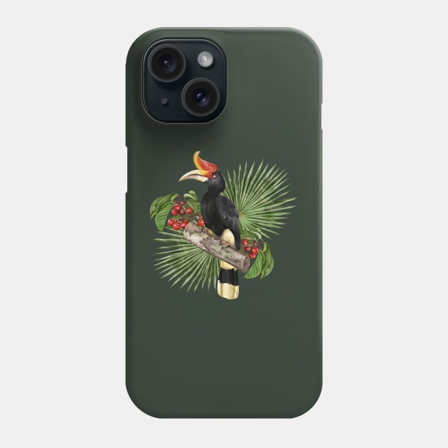 Illustration Hand drawn of Hornbill bird and flowers. Phone Case by Lewzy Design