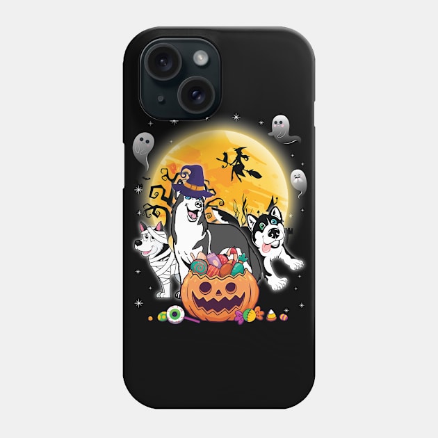 Alaskan Husky Dog Mummy Witch Moon Ghosts Happy Halloween Thanksgiving Merry Christmas Day Phone Case by joandraelliot