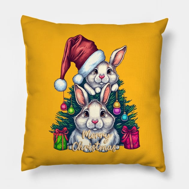 Merry Christmas Bunny Rabbit Squad Pillow by RubyCollection