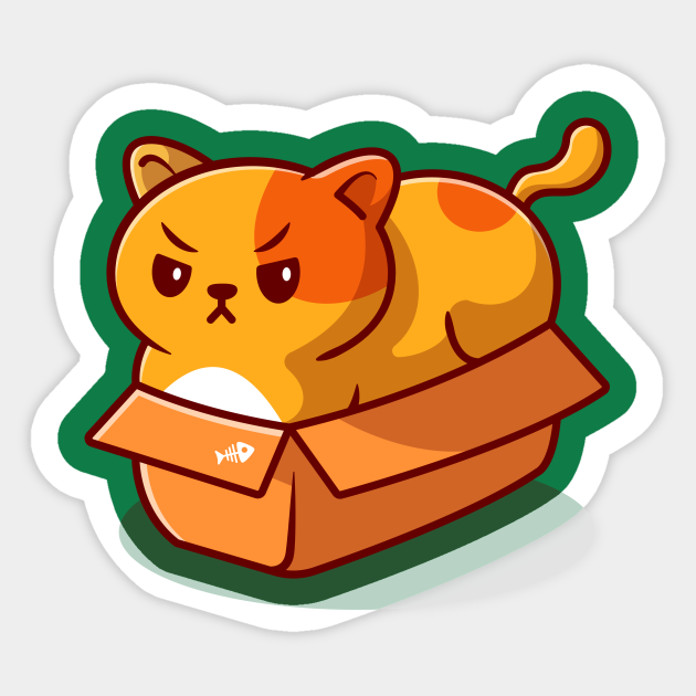Cute Fat Cat In Box Cartoon - Cute Fat Cat In Box Cartoon - Sticker |  Teepublic
