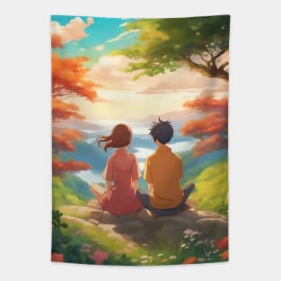 couple in anime style Tapestry