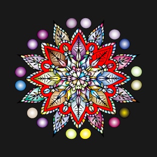 Multicolour mandala flower mosaic prismatic reds T-Shirt