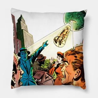 Mass Panic Ufo Abductees City Mysteries of Unexplored Worlds Retro Vintage Comic Book Pillow